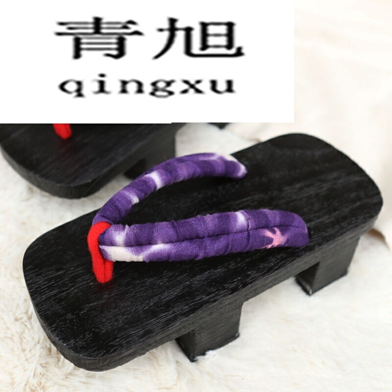 鍵盤青旭2017黑色黑燒黑涂二齒木屐拖鞋女款小碼木拖鞋時尚居家拖鞋少女厚底旅游涼拖 黑色植絨 40